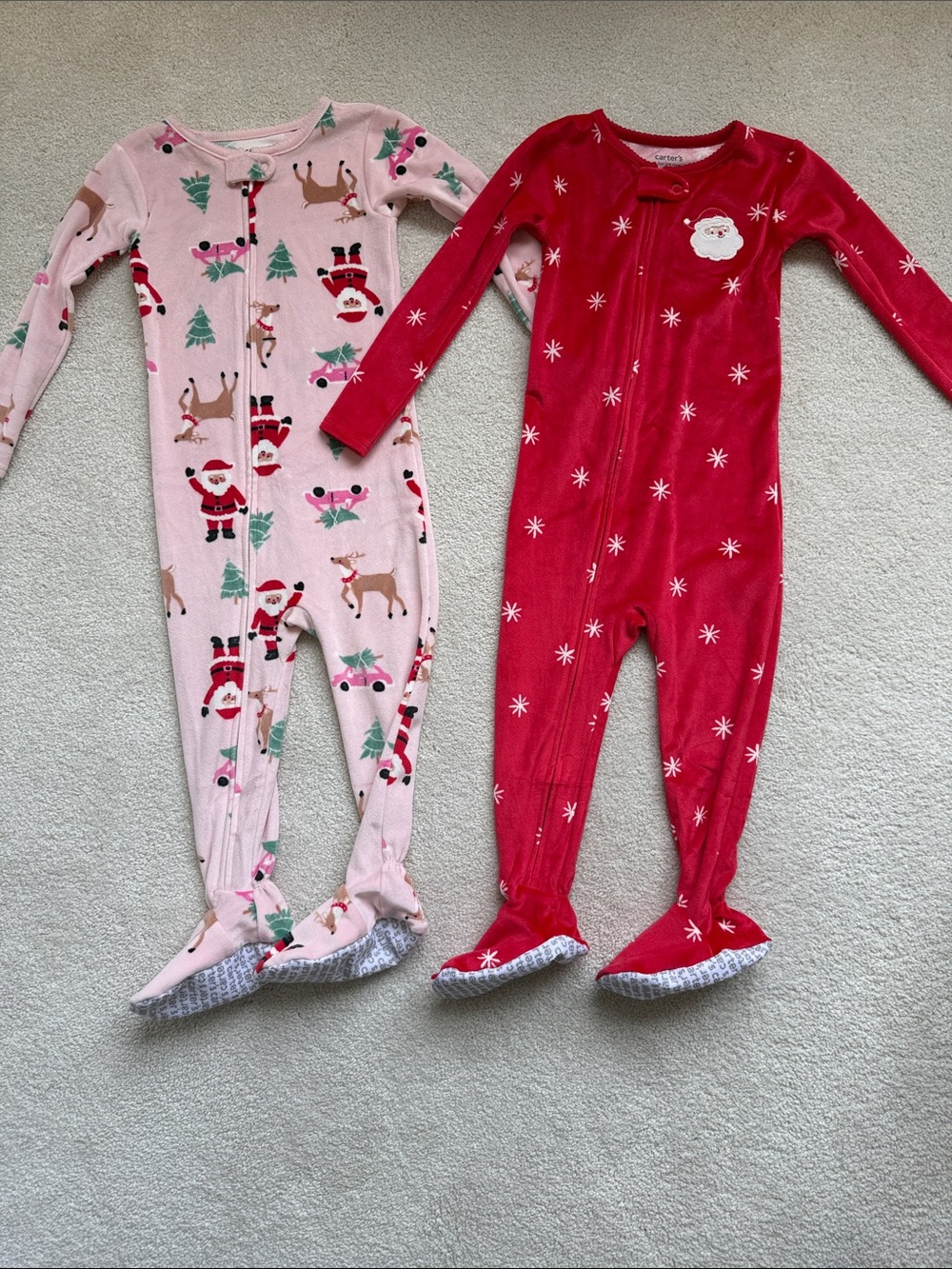 Carter's Red and Light Pink Christmas 2T Footed Pajama Set
